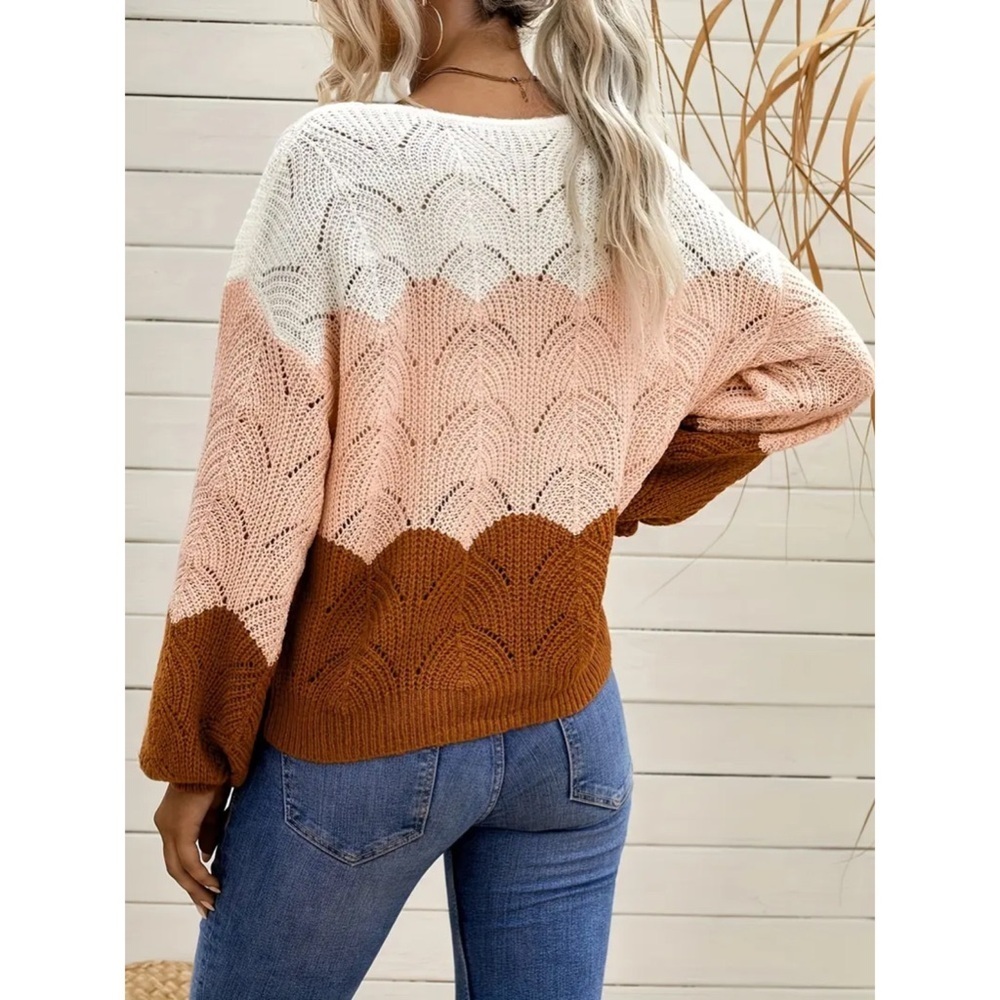 KFab Designs V-Neck Colorblock Sweater in White, Blush, Rust XL NWT - Picture 3 of 11